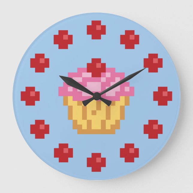 Pixel Cupcake Große Wanduhr (Vorderseite)