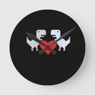 Pixel-Dinosaur-Liebe – Süßes Schlüsselanhänger-Ges Runde Wanduhr