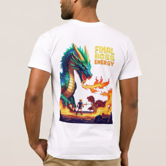 Pixel-Drachenboss atmet Feuer beim winzigen Helden T-Shirt