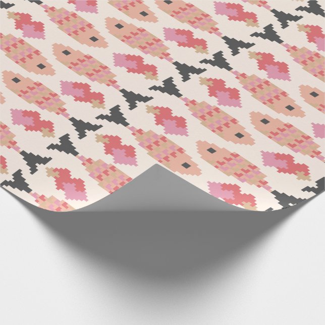 Pixel-Fisch- und Herz-Muster Geschenkpapier (Ecke)