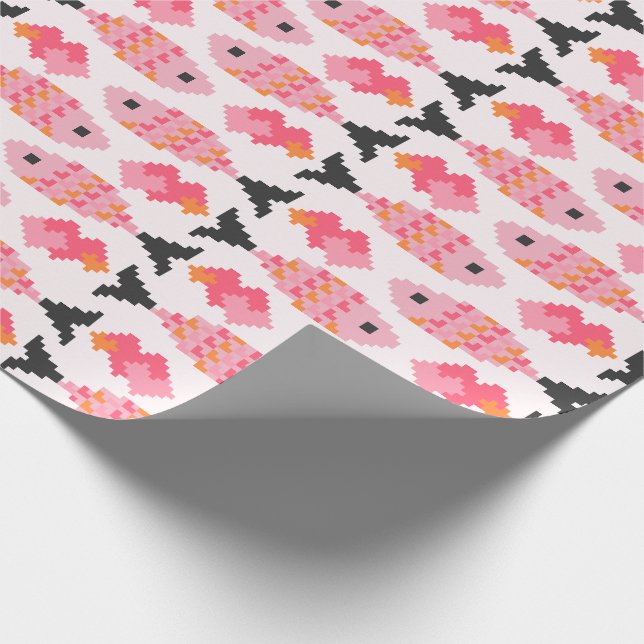 Pixel-Fisch- und Herz-Muster Geschenkpapier (Ecke)