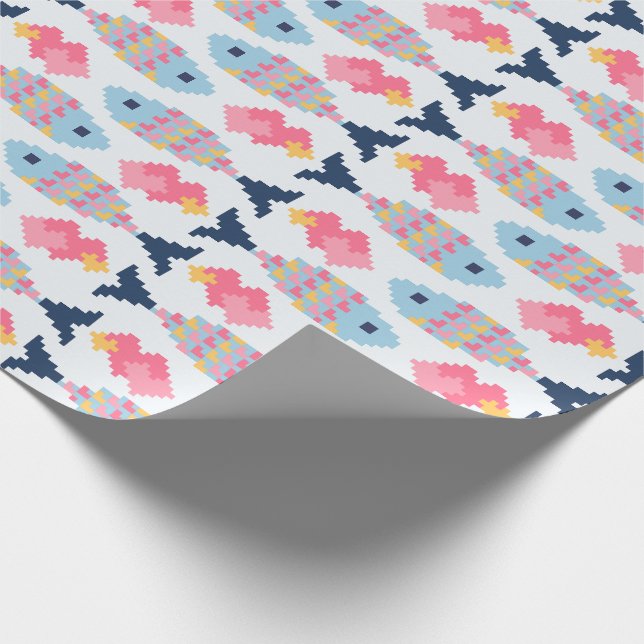Pixel Fish and Hearts Pattern Geschenkpapier (Ecke)
