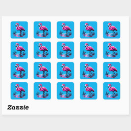 Pixel Flamingo - Lebhafter Retro Art Tropical Bird Quadratischer Aufkleber