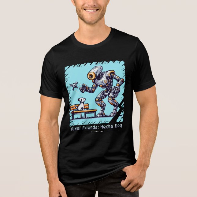 Pixel Friends: Mecha Dog (Man Tshirt)(FunnyTshirt) Tri-Blend Shirt (Vorderseite)