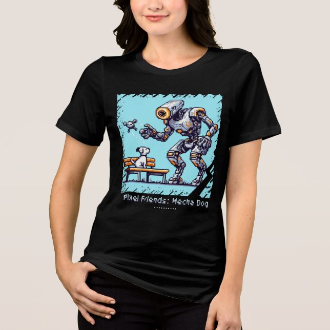Pixel Friends: Mecha Dog (Robot Dog) (Frauenhemd) Tri-Blend Shirt (Vorderseite)
