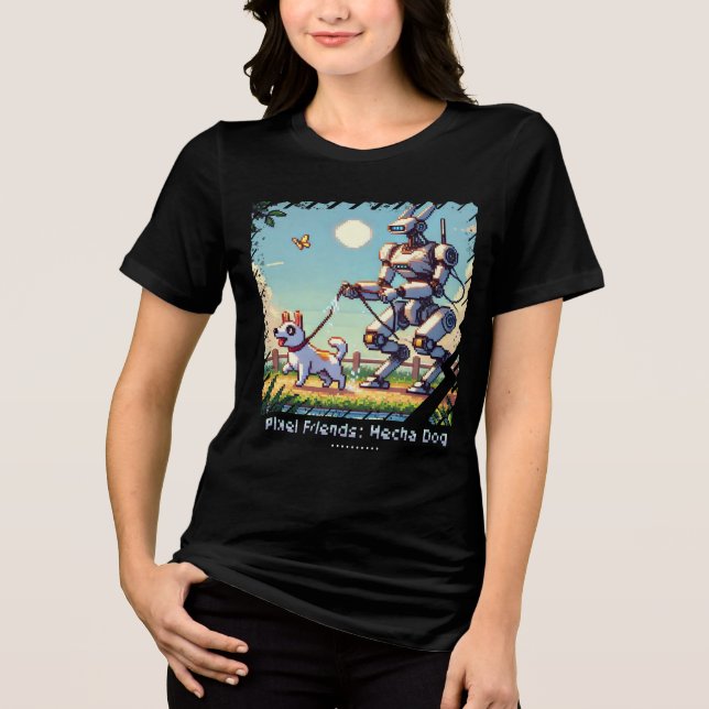 Pixel Friends: Mecha Dog (Robot Dog) (Frauenhemd) Tri-Blend Shirt (Vorderseite)