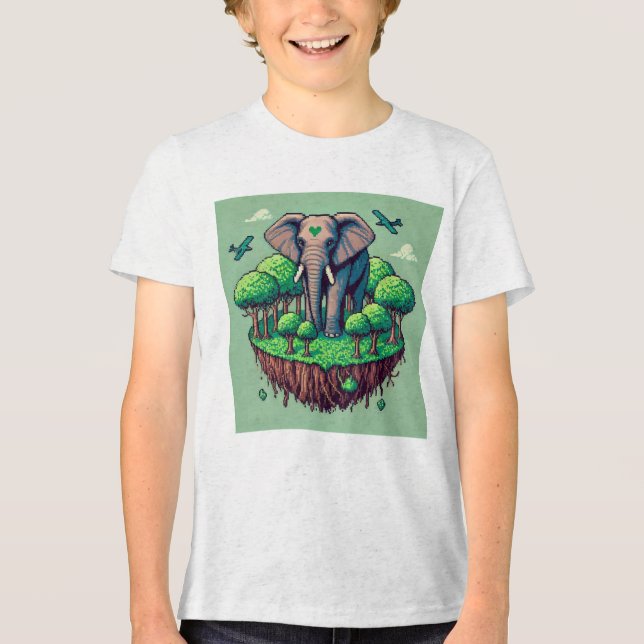 Pixel Friends: Waldschutz (Elefant) #01 Tri-Blend Shirt (Vorderseite)