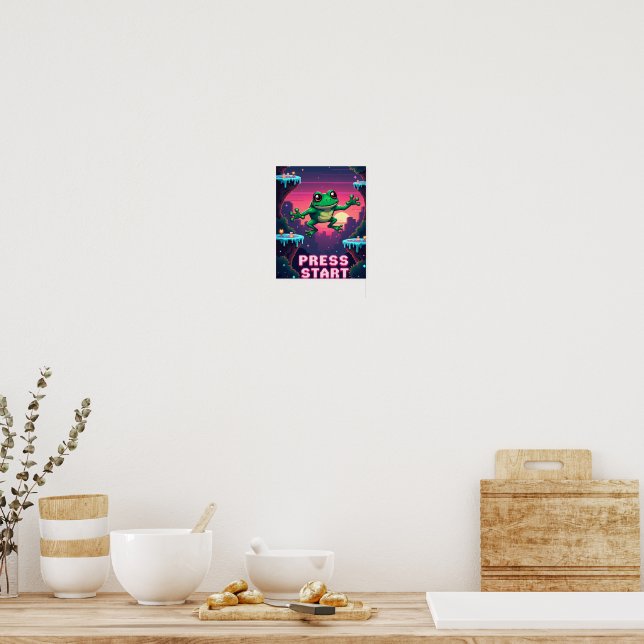 Pixel Frog Arcade Poster – Retro 8-Bit Gaming (Küche)