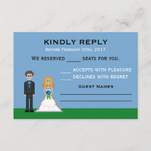 Pixel Gamer Blonde Bride & Groom Wedding RSVP Karte