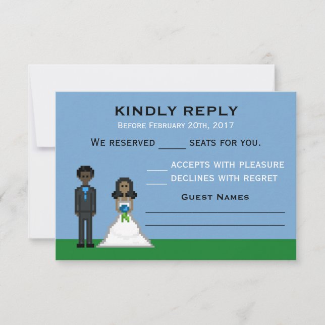 Pixel Gamer Bride & Groom Wedding RSVP Cards (Vorderseite)