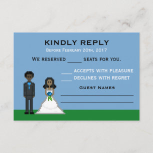 Pixel Gamer Bride & Groom Wedding RSVP Cards Karte