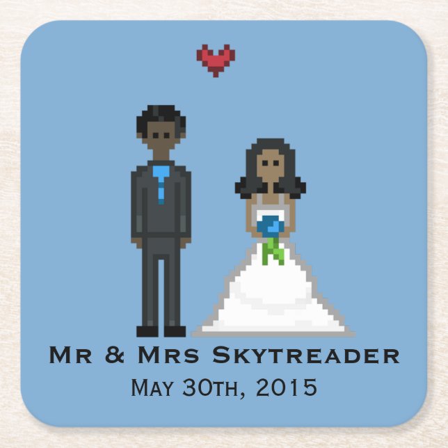 Pixel Gamer Bride & Groom Wedding Untersetzer (Vorderseite)