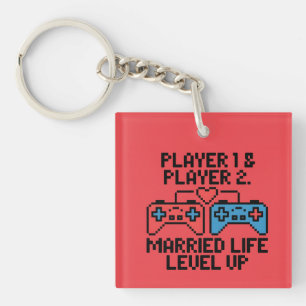 Pixel-Gamer-Hochzeitskunst Schlüsselanhänger