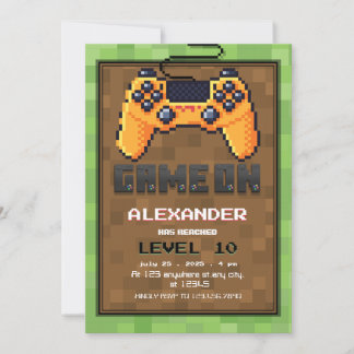 Pixel Gamer Level Up Birthday Einladung