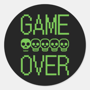 Pixel-Gamer-Totenkopf Game Over Retro-Videospiel A Runder Aufkleber