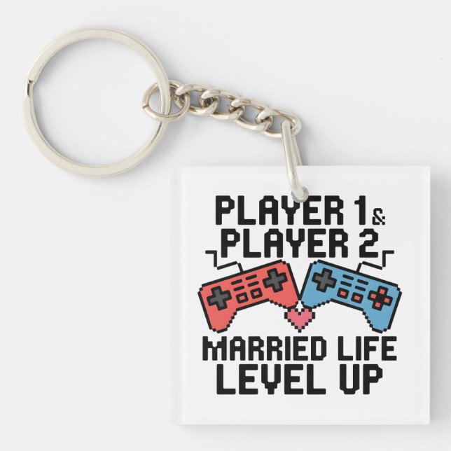 Pixel Gaming Couple Level Up Design Schlüsselanhänger (Vorderseite)