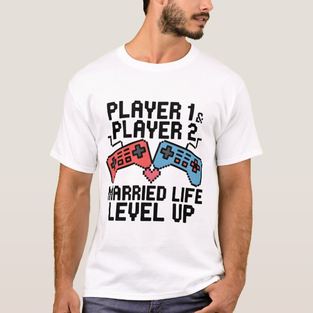 Pixel Gaming Couple Level Up Design T-Shirt (Vorderseite)