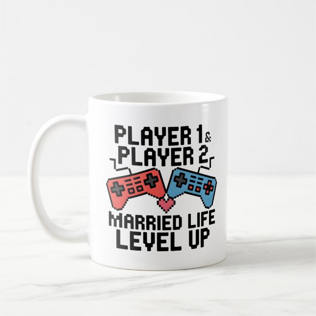 Pixel-Gaming-Paar Level Up Design Kaffeetasse (Links)