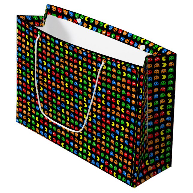 Pixel Ghost Arcade Gamer Birthday Design Große Geschenktüte (Vorderseite Schrägansicht)