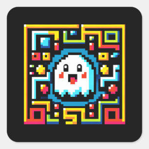 Pixel-Ghost-Maze - Retro-Arcade-Inspiriert Gaming Quadratischer Aufkleber
