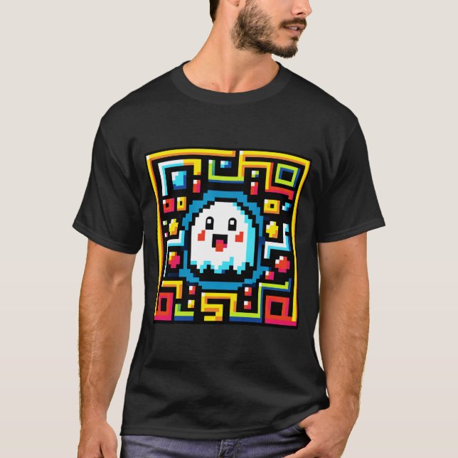 Pixel-Ghost-Maze - Retro-Arcade-Inspiriert Gaming T-Shirt (Vorderseite)
