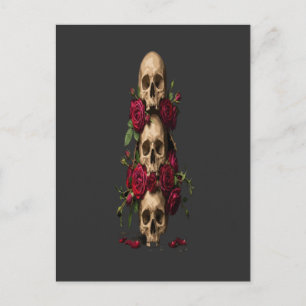 Pixel-Gothic-Totenschädel Rote Rosen Dunkle Fantas Postkarte