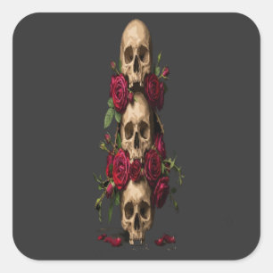 Pixel-Gotische Schädel Rote Rosen Dunkle Fantasy-I Quadratischer Aufkleber