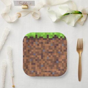 Pixel-Gras-Gamer-Geburtstag  Pappteller