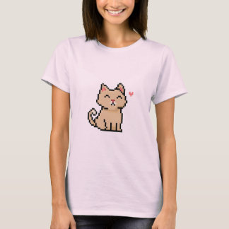 pixel-grau-cat-sitzend-tier-mit-Herz T-Shirt