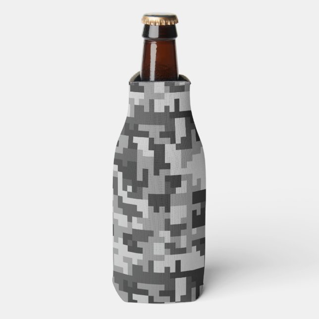 Pixel-Graue und Schwarze-Armee-Muster Flaschenkühler (Flaschenvorderseite)