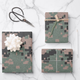 Pixel Grüne Camouflage Geschenkpapier Set