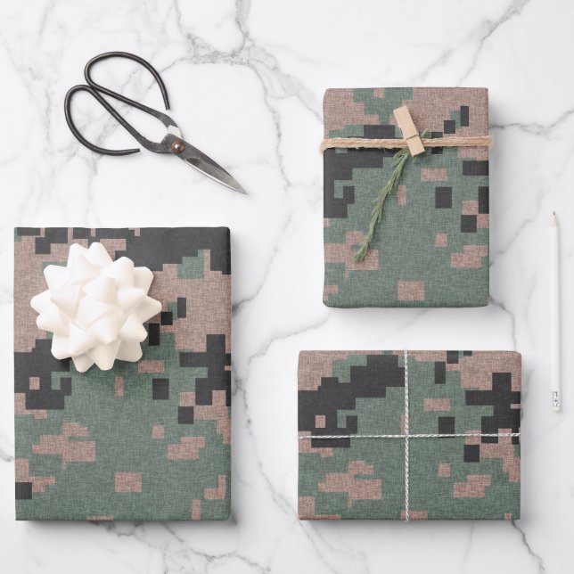 Pixel Grüne Camouflage Geschenkpapier Set (Vorderseite)