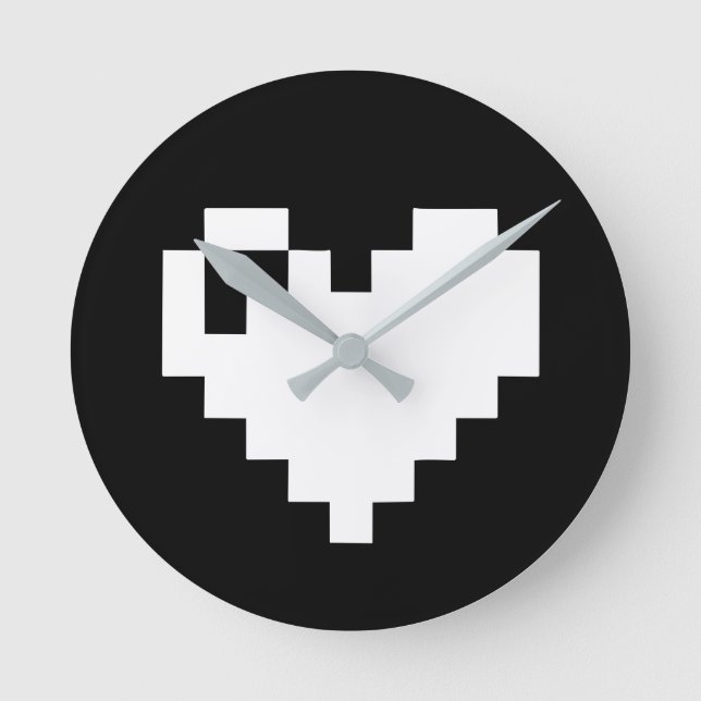 Pixel Heart 8 Bits Runde Wanduhr (Vorderseite)