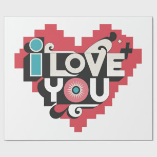 Pixel Herz Ich Liebe Dich Retro-Typografie Geschenkpapier