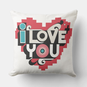 Pixel-Herz Ich liebe dich Retro-Typografie Kissen