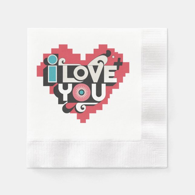 Pixel-Herz Ich liebe dich Retro-Typografie Serviette (Vorderseite)