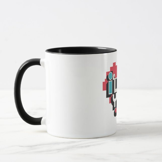 Pixel-Herz Ich liebe dich Retro-Typografie Tasse (Links)