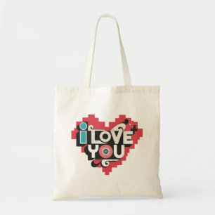 Pixel-Herz Ich liebe dich Retro-Typografie Tragetasche