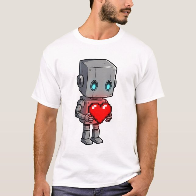Pixel-Herz-Roboter T-Shirt (Vorderseite)