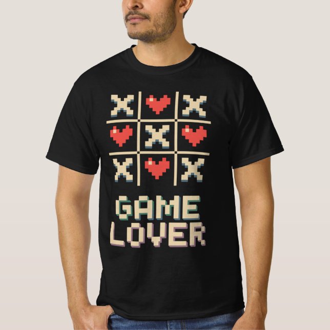 Pixel Herz Tic Tac Toe T-Shirt (Vorderseite)