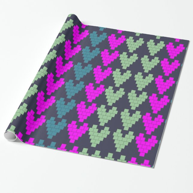 Pixel-Herzen Geschenkpapier (Ungerollt)