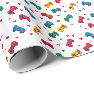 Pixel-Herzen und -Controller-Geschenkpapier - Game Geschenkpapier