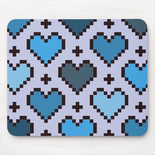 Pixel-Herzmuster blau und lila Mousepad (Vorne)