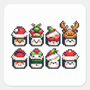 Pixel Holiday Sushi - Festive 8-Bit Art Quadratischer Aufkleber