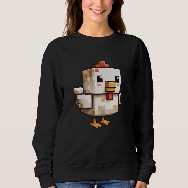 Pixel-Huhn Lustiger Retro-Gaming-Fan Sweatshirt (Vorderseite)