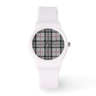 Pixel kariert im Grau mit rotem Streifen Armbanduhr