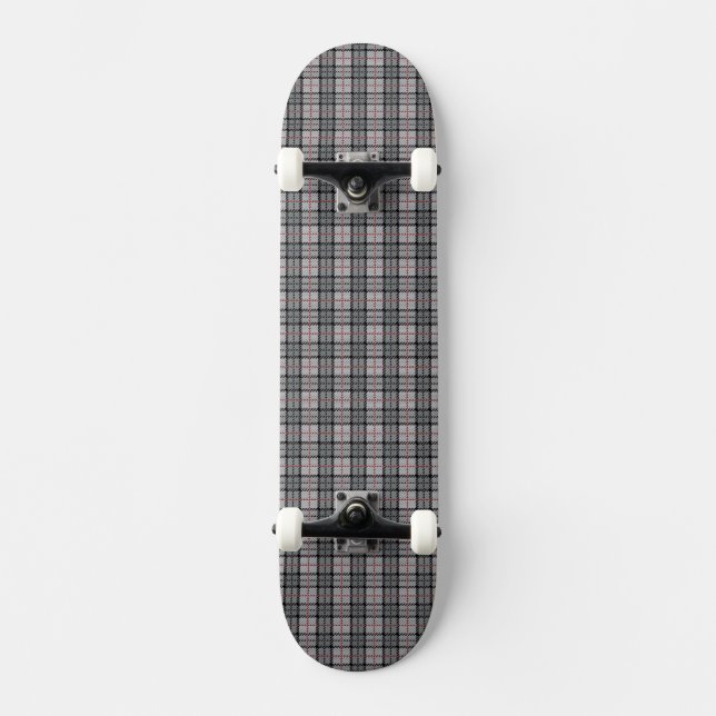 Pixel kariert im Grau mit rotem Streifen Skateboard (Vorderseite)