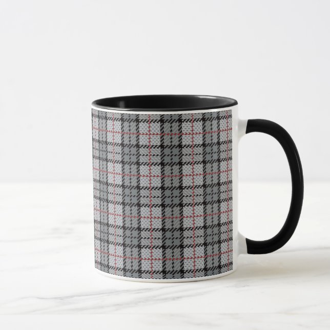 Pixel kariert im Grau mit rotem Streifen Tasse (Rechts)