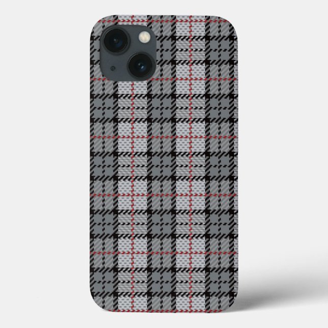 Pixel Kariert in Grau mit rotem Streifen Case-Mate iPhone Hülle (Rückseite)