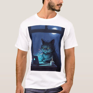 Pixel-Katze arbeitet spät in der Nacht – 2-Uhr-Ins T-Shirt